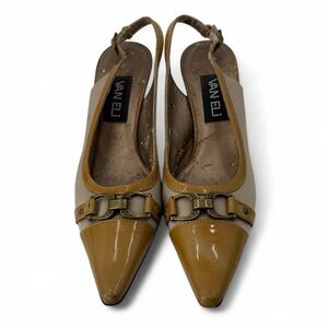 VANELi Made in Italy Two-Tone Patent Leather Horsebit Slingback Kitten Heels 6N